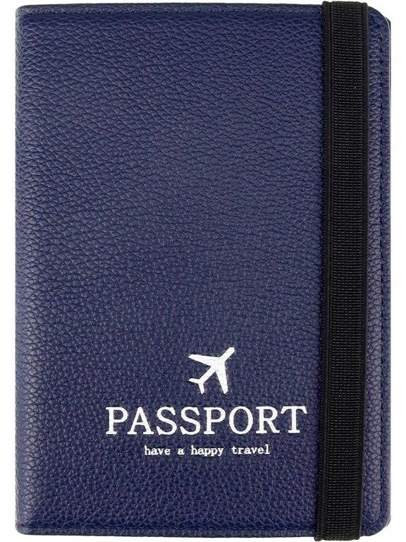 Обложка для паспорта MILAND "Рейс" с отделениями для карт на резинке кожзам, темно/синяя