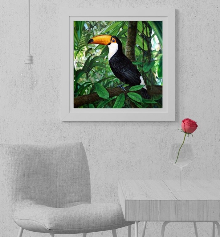 Роспись по номерам (холст) 30*30см "Тукан в джунглях" (основа+акрил.кр.+кисти) 19цв.