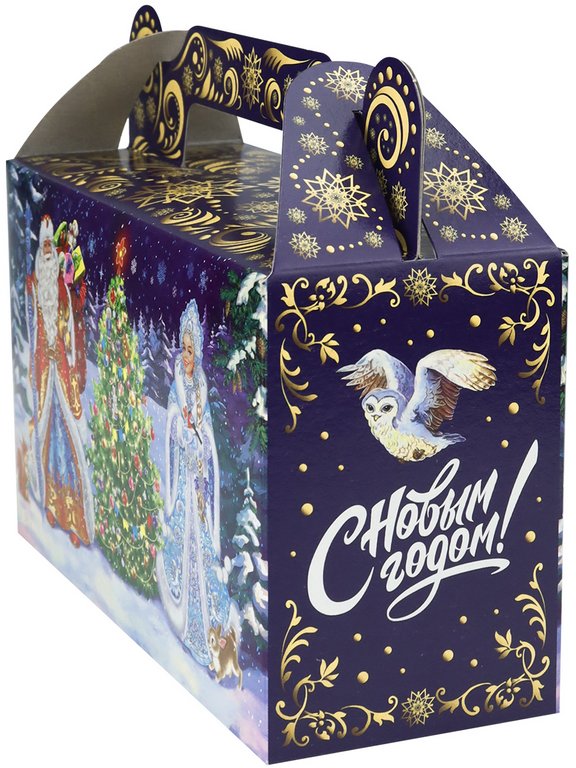 Коробка для конфет на  500 гр "Сундучок Дед Мороз. Внучка и лесные звери"