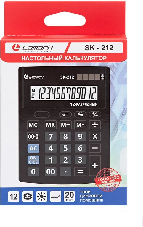 Калькулятор наст. Lamark SK-212 (12 разр., 2 питания 103x137x31 мм) черный