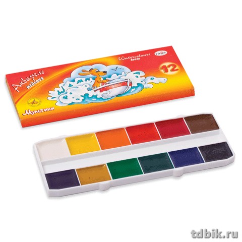 Краски акварельные 12 цв. медовые ГАММА "Мультики" (без кисти, картонная упаковка)
