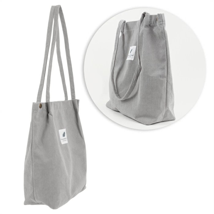 Сумка-шоппер Darvish "Холщовая" (на кнопке) серая 34х38х11 см