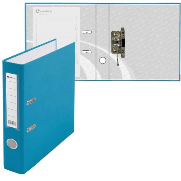 Папка-регистратор А4 50мм Lamark пл. карман на торце, метал. окантовка голубая