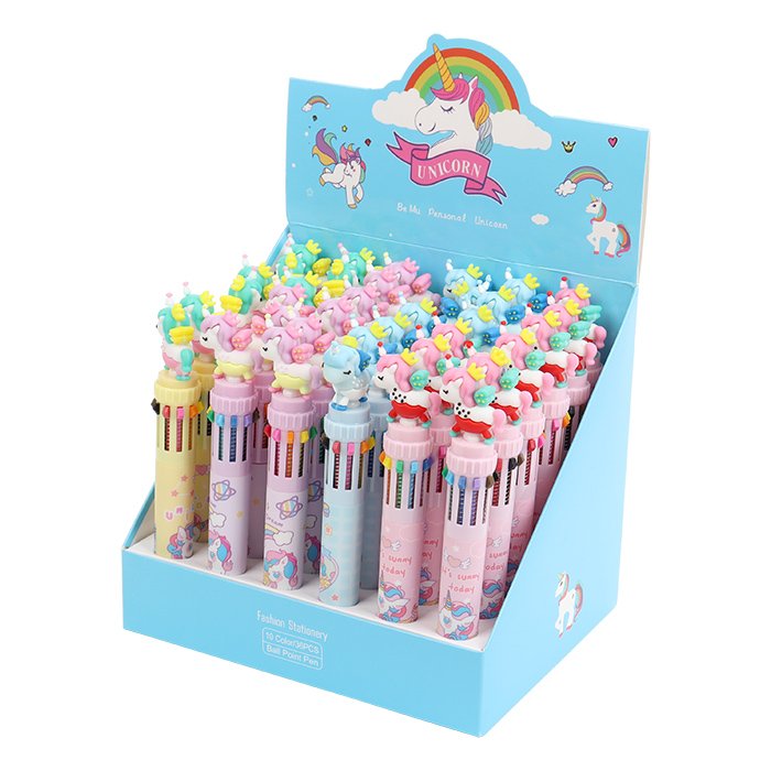 Ручка шариковая сувенирная автомат 10-и цветная "Единорожка"