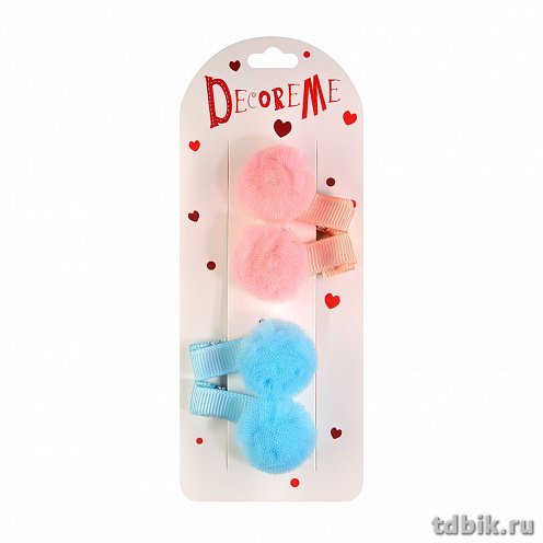 Заколка для волос с помпонами 3,5см, 4шт/уп, ассорти Dekoreme