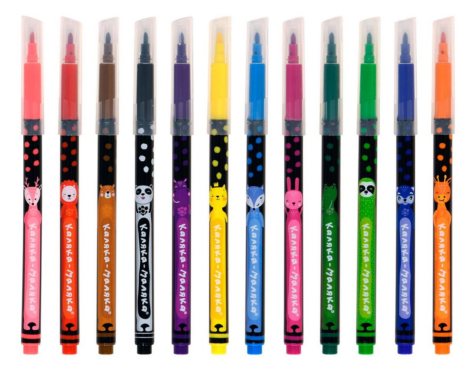 Набор фломастеров 12 цв. Каляка-Маляка "Веселые зверята" смываемые (принт на корпусе)