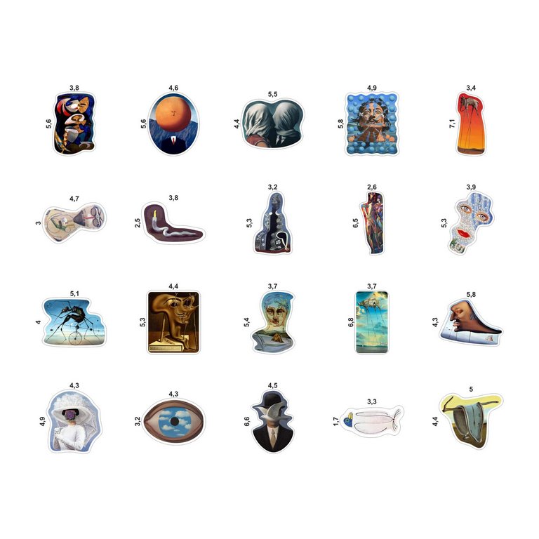 Набор наклеек  4 листа "Эпоха Сюрреализма" (20 шт) Nalepking