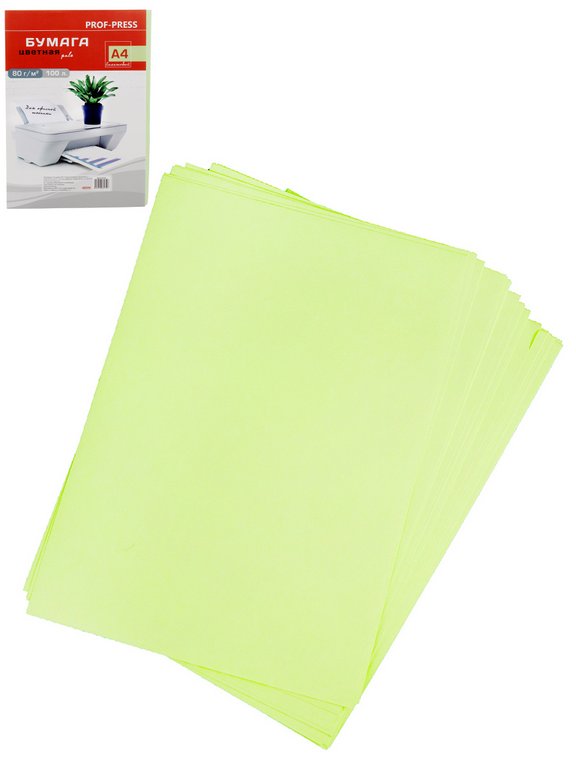 Бумага "Prof-Press" PALE 80 А4 , 100 лист/уп, пастель салатовый