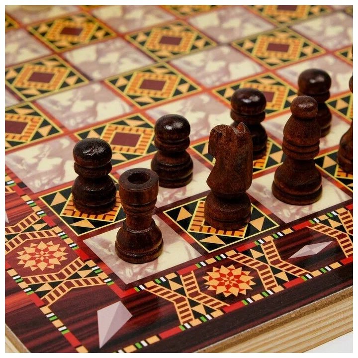Игра настольная Шахматы, шашки, нарды "Узоры" (дерево) 29*29 см