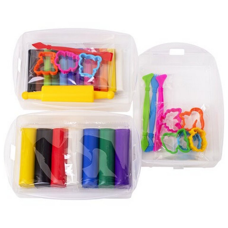 Пластилин 12 цв. 620 гр. ЮНЛАНДИЯ пластиковый бокс, 4 стека, 8 формочек