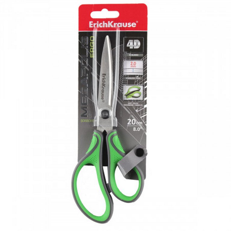 Ножницы 200 мм пластмас. эргоном. рукоятка с резиновыми вставками ErichKrause Megapolis Ergo, серо-з