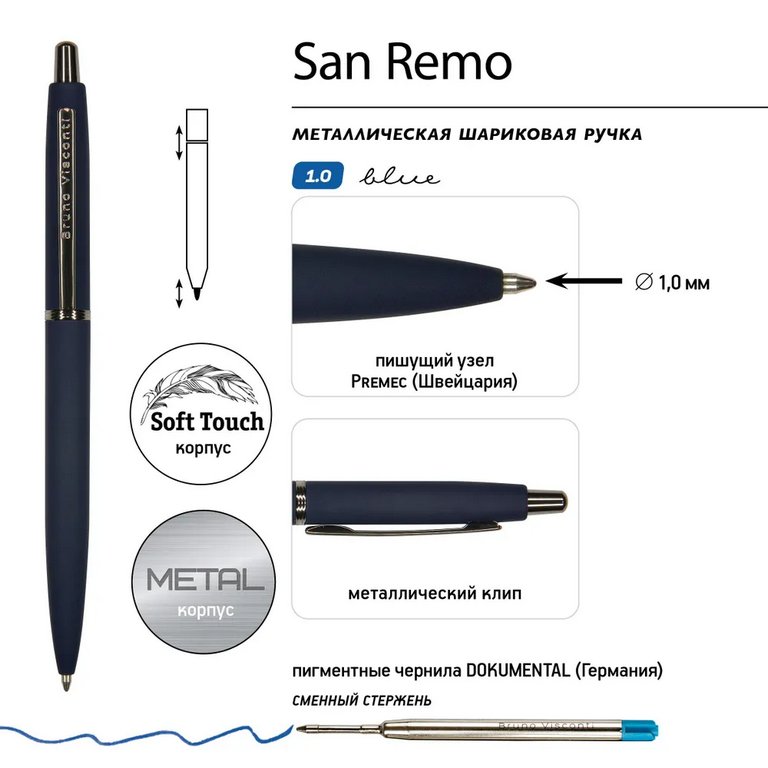 Ручка шариковая Bruno Visconti "San Remo" в футляре (мет.) синий корпус (стерж. 99мм)