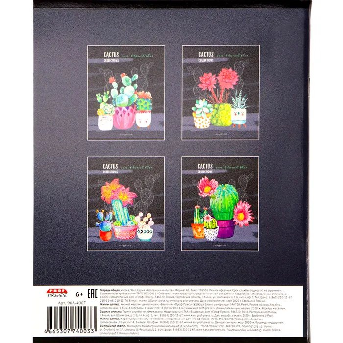 Тетрадь 96 лист кл. А5 на скрепке "КОЛЛЕКЦИЯ КАКТУСОВ"