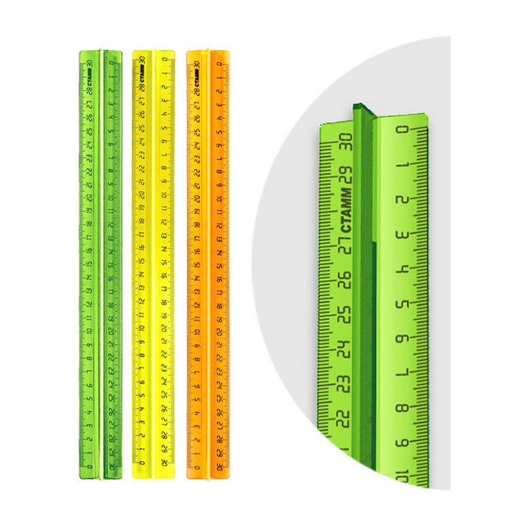 Линейка 30 см. пласт. с держат. прозрачная, неоновые цвета, ассорти. Стамм