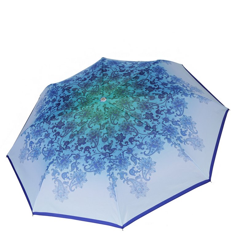 Зонт женский суперавтомат Fabretti, облегченный, 3 сложения, эпонж, голубой