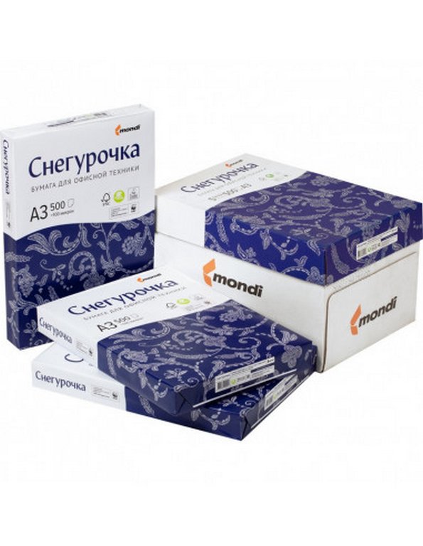 Бумага офисная Снегурочка А3, 80 г/м2, 146% CIE 96% ISO,толщ.106мкм,непрозр.91%, 500 л/пач.
