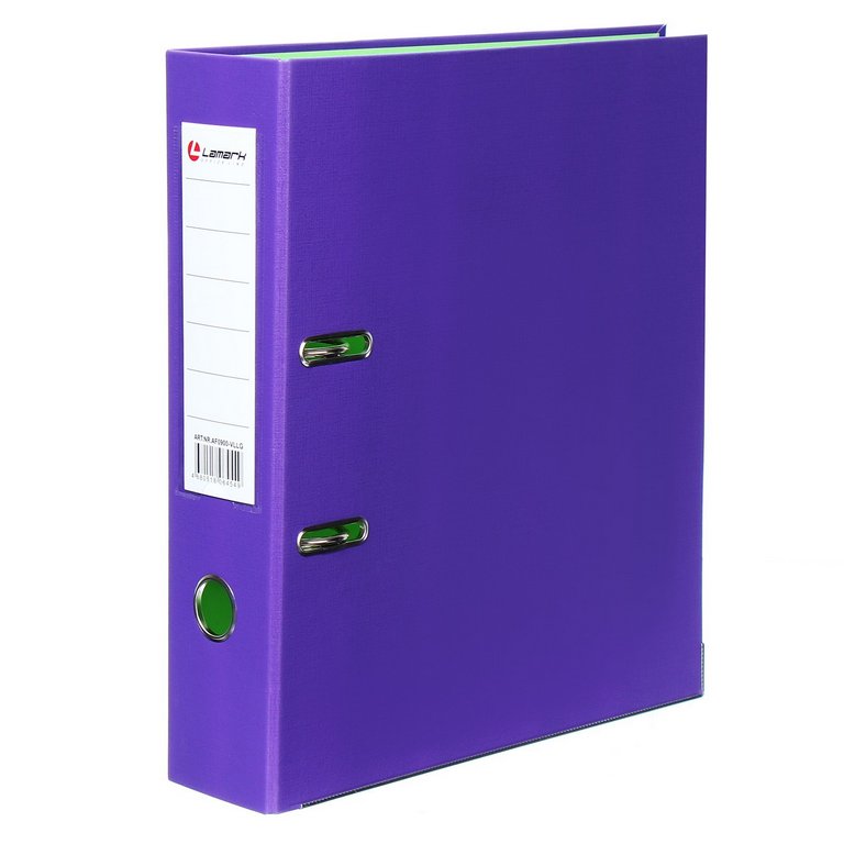 Папка-регистратор А4 75мм Lamark, двустор. покрытие, метал. окантовка,пл. карман на торце фиолетовая