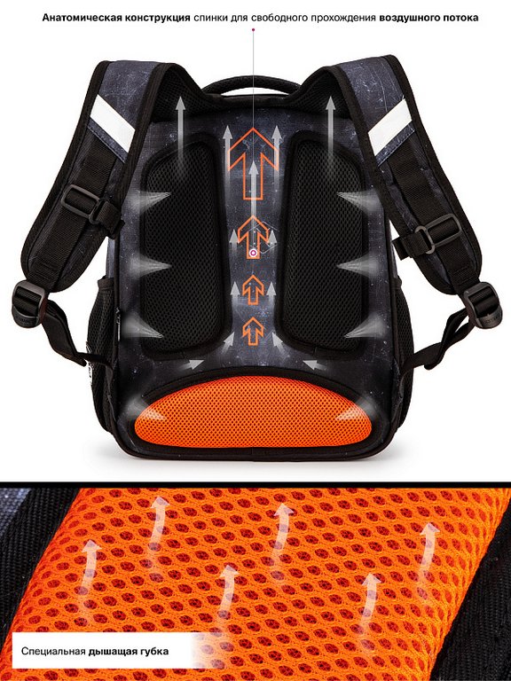 Рюкзак школьный для мальчика SkyName "Черная машина" (брелок мячик) 37*30*18 см