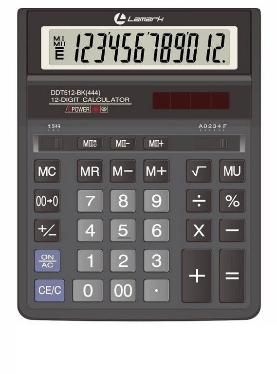 Калькулятор наст. Lamark512 (12 разр., 2 питания 158x203x30.5 мм) черный