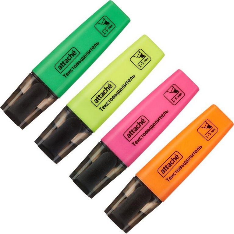 Набор текст-маркеров  4 шт Attache "Colored" 1-5мм (желт, розов, зелен, оранж)