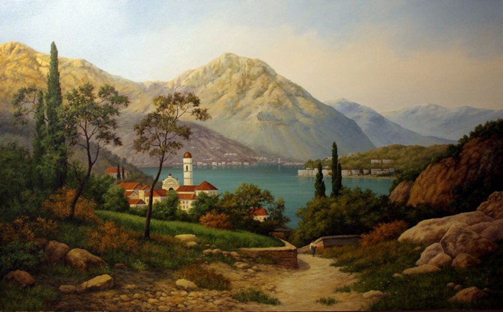 Постер на бумаге 50*70см, И.А. Вельц "Вид Северной Италии" 1902г