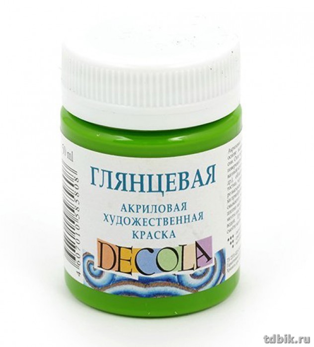 Краска акриловая художественная глянцевая 50мл зеленая светлая Декола
