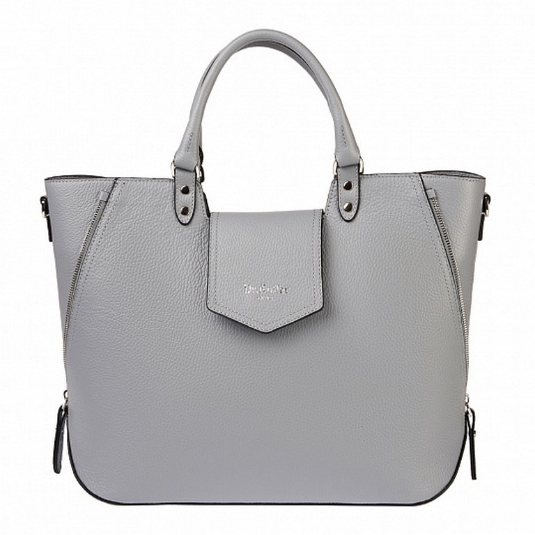 Сумка женская Dr.Koffer 36х30х14см см, нат.кожа, две ручки, сер/голубая