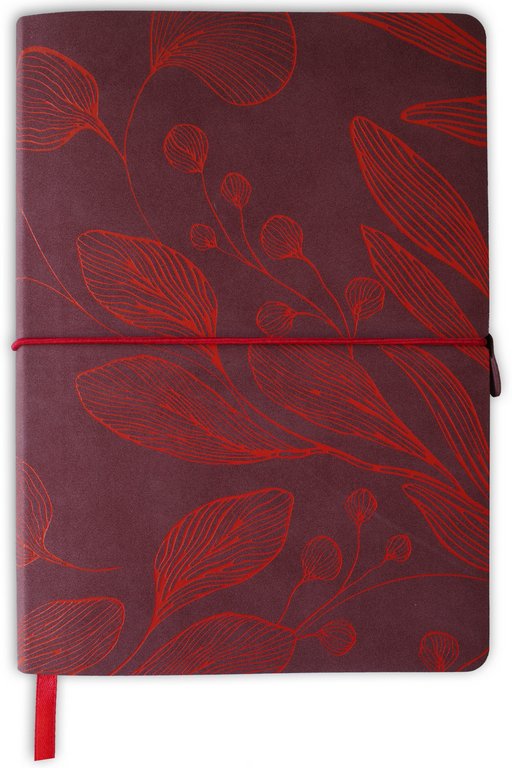 Бизнес-блокнот А4 128л., 205*270 мм, кожзам Полином "LEAVES" клетка цв. винный/крвсный