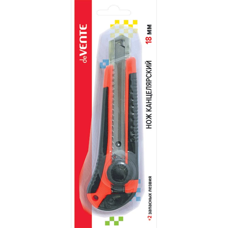 Нож канцеляр. шир. 1,8 см, метал. направ. 2 запас. лезвия, с фиксатором, резиновые вставки deVENTE