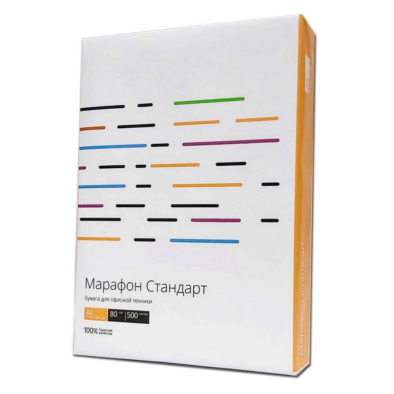 Бумага офисная Марафон Стандарт А4, 80 г/м2, 146% CIE 96% ISO,толщ.106мкм, непрозр. 91%, 500 л/пач.