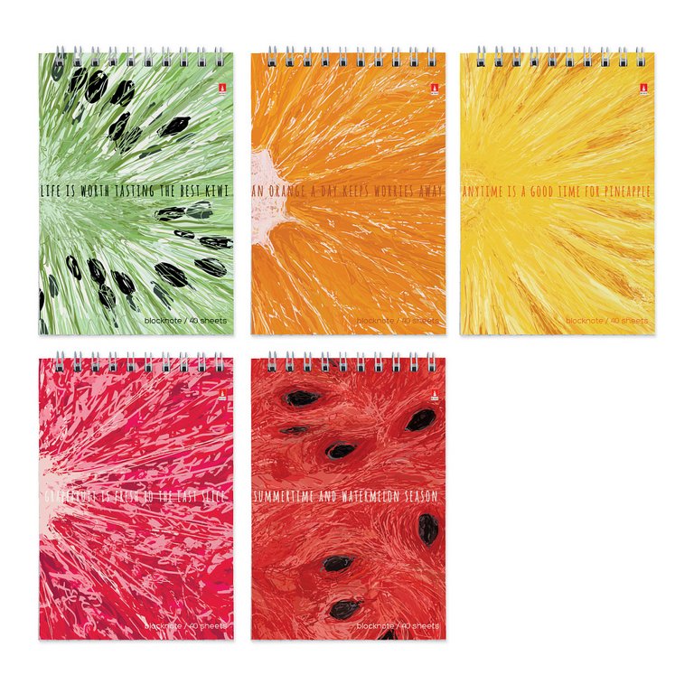 Блокнот А6  40л.,  95*135 мм, на гребне Альт "EXOTIC FRUITS" 5 видов