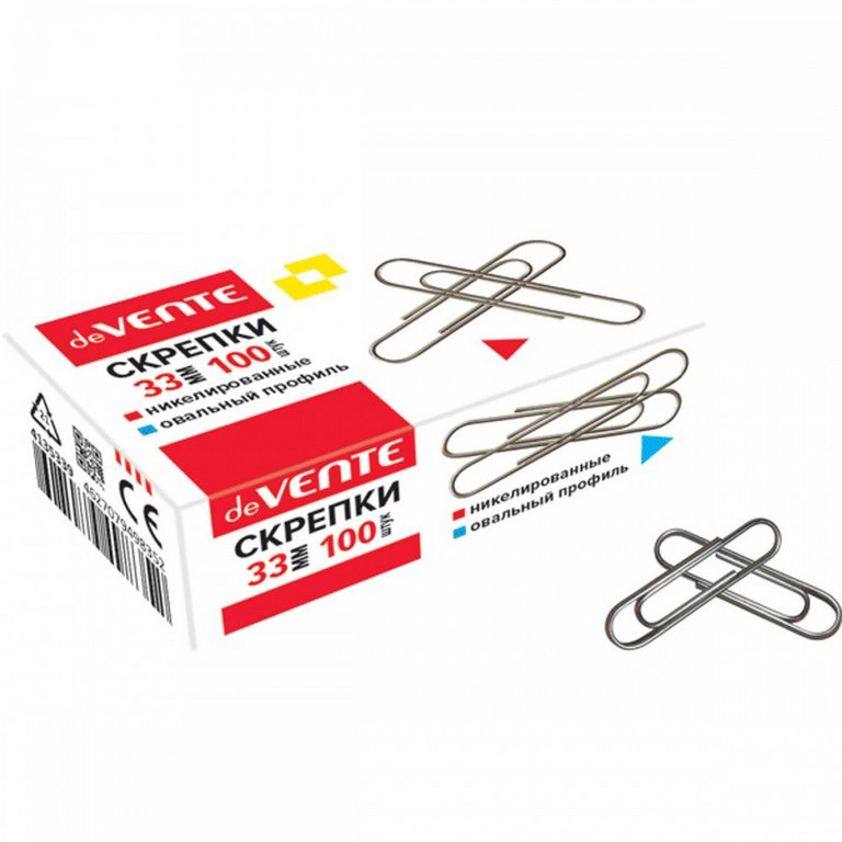 Скрепки 33 мм 100 шт/уп никелированные deVENTE