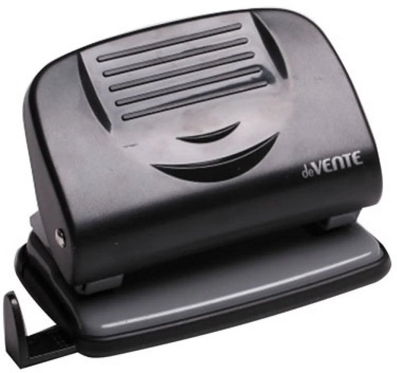 Дырокол до 20л пластик. deVENTE "Stripe" с линейкой, чёрный