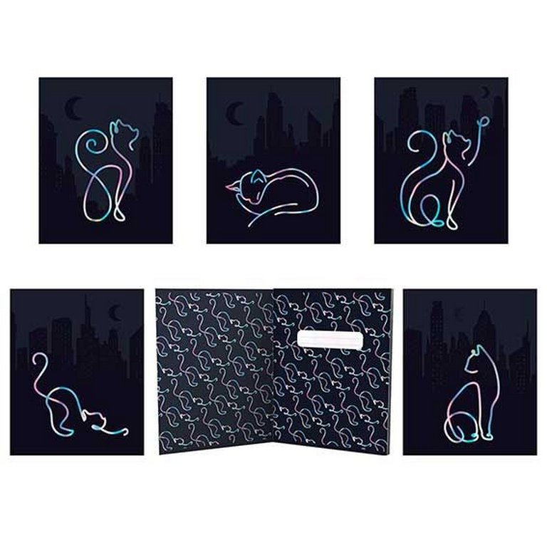 Тетрадь 48 лист кл. А5 на скрепке "Голографические кошки"