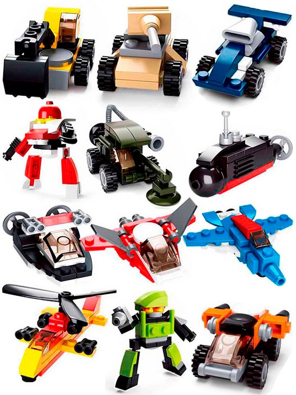 Конструктор пластиковый   АССОРТИ "Транспорт" (12 дет.) Sluban