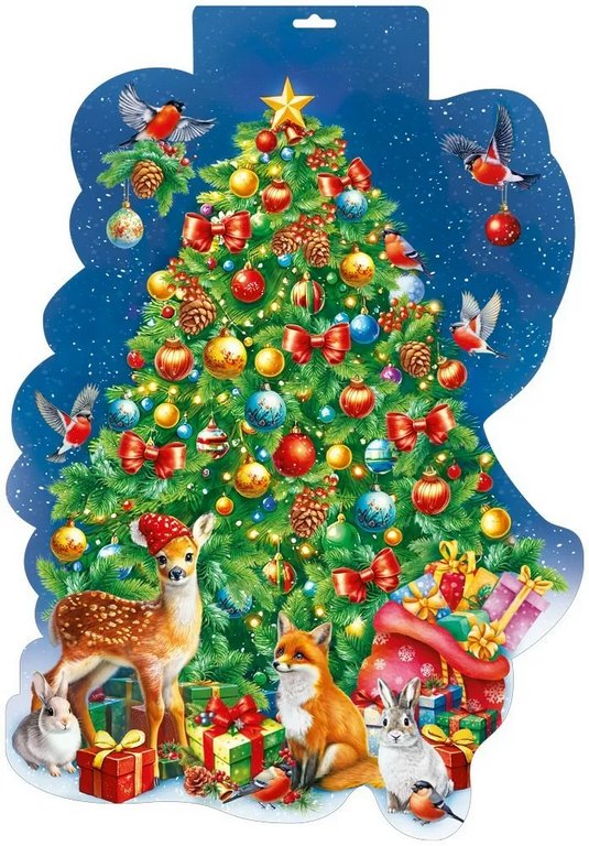 Плакат оформительский   НГ А3 "Ёлка и зверушки" вырубной