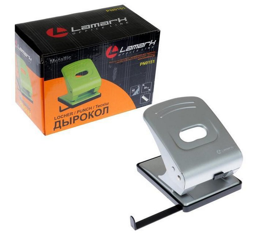 Дырокол до 40л метал. Lаmark "Mettallic", с линейкой цв. серый