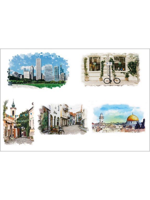 Раскраска-эскиз А4 "Улицы городов" акварельная бумага, 10 л. 200гр.