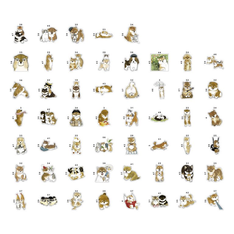 Набор наклеек  9 листов "Кавайные собаки" (53 шт) Nalepking