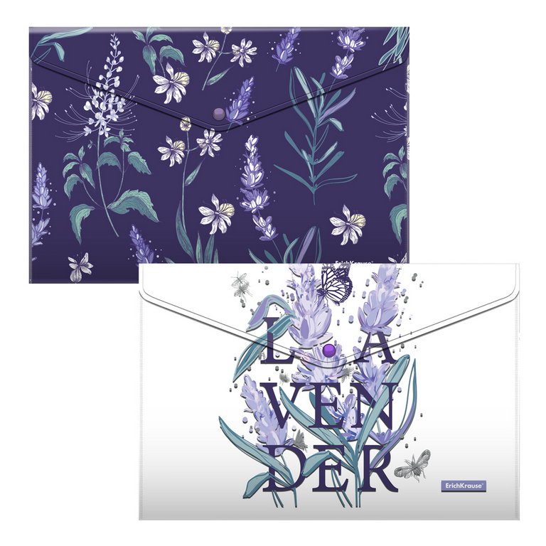 Папка-конверт на кнопке A4+ пластик ErichKrause Lavender, ассорти