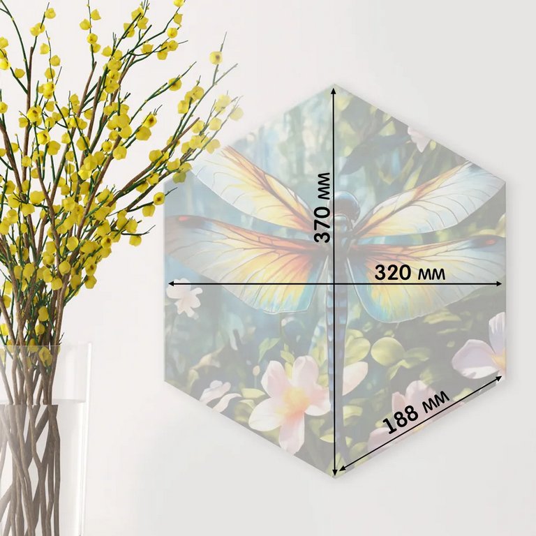 Роспись по номерам (холст) 37*32см Гексагон "Стрекоза" (основа+акрил.кр.+кисти)