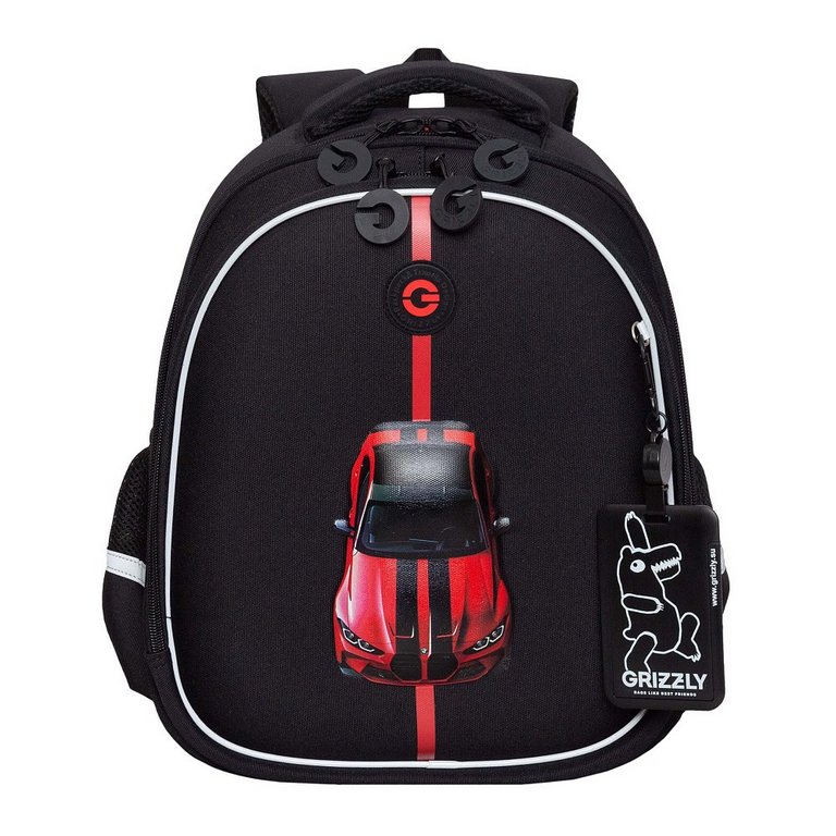 Рюкзак каркасный для мальчика Grizzly 28*36*20 см., черный/красный
