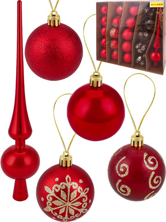 Набор шаров  цвет красный  60 мм 20 шт+ верхушка 1шт