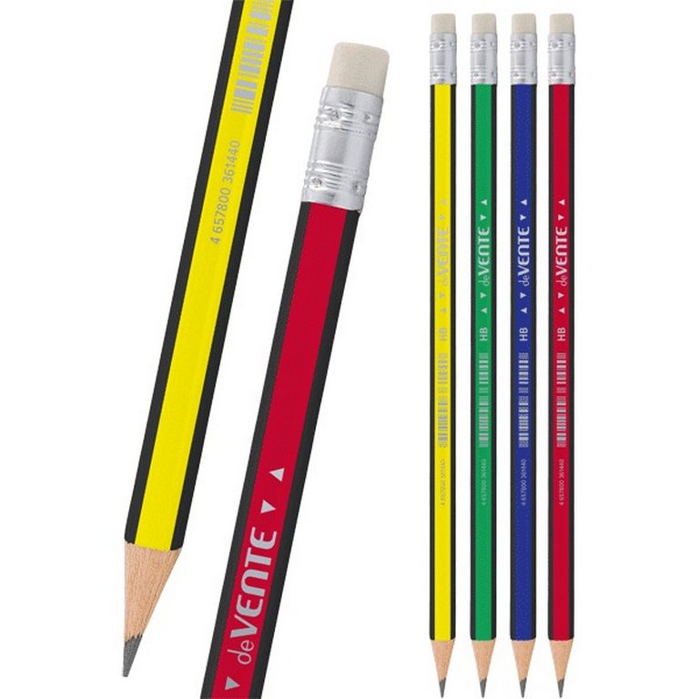 Карандаш ч/г HB пласт. корпус трехгранный deVENTE с ластиком (ассорти)