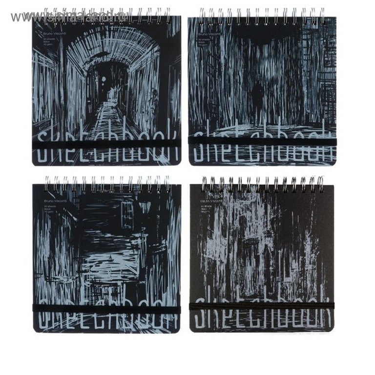 Скетчбук 200*200 мм, 80л. гребень "SKETCHBOOK" ЧЕРНЫЙ 110 гр. (4 ВИДА)