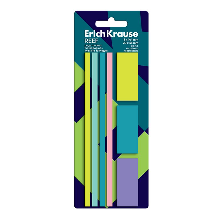 Бумага с клеевым краем   5*144 мм, 20*45 мм 140л, 5 цв. (пластиковые) Erich Krause "Reef"
