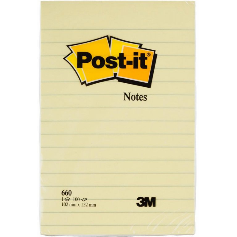Бумага с клеевым краем 102*152 мм, 100 л., желтая в линейку, Post-it