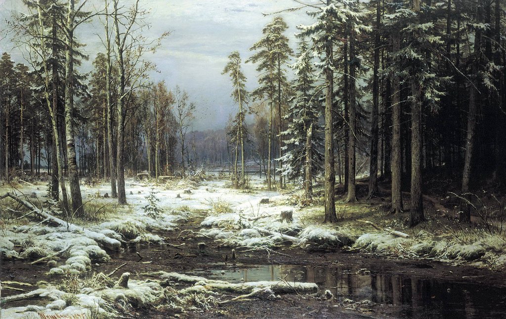 Постер на бумаге 50*70см, И.И. Шишкин "Первый снег"