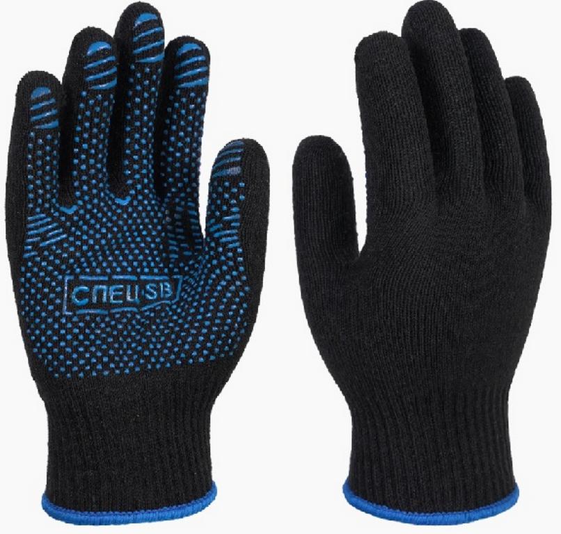 Перчатки х/б с ПВХ напылением СПЕЦ-SB PRO, чёрные, 65 гр., (9)