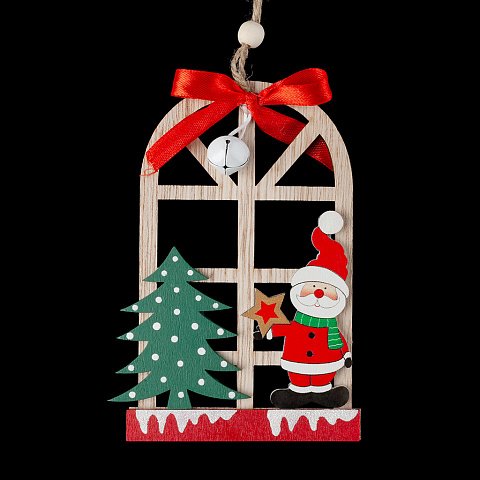 Украшение елочное из дерева "Новый год у окна" 13см